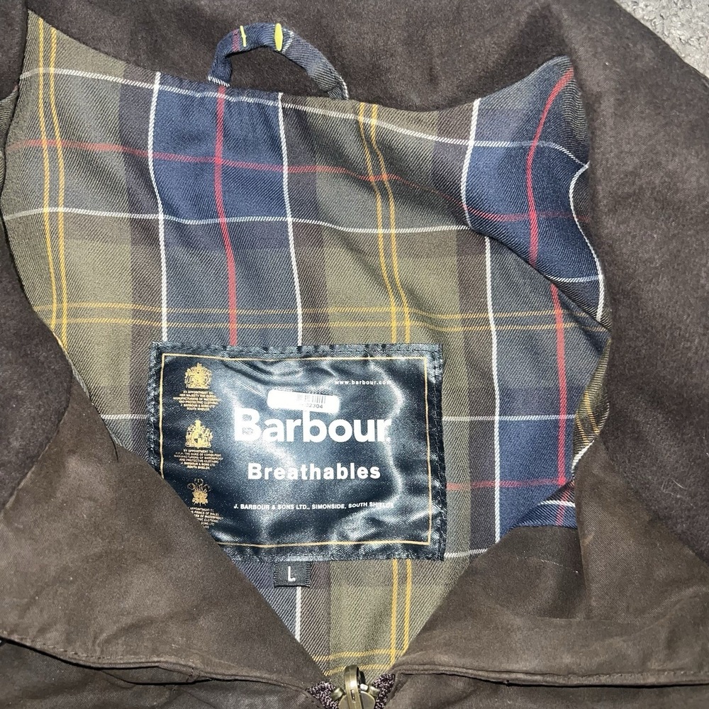 Barbour Sapper Waxed Jacket Mens Large Brown Quilted Coat Corduroy Collar - Picture 2 of 6